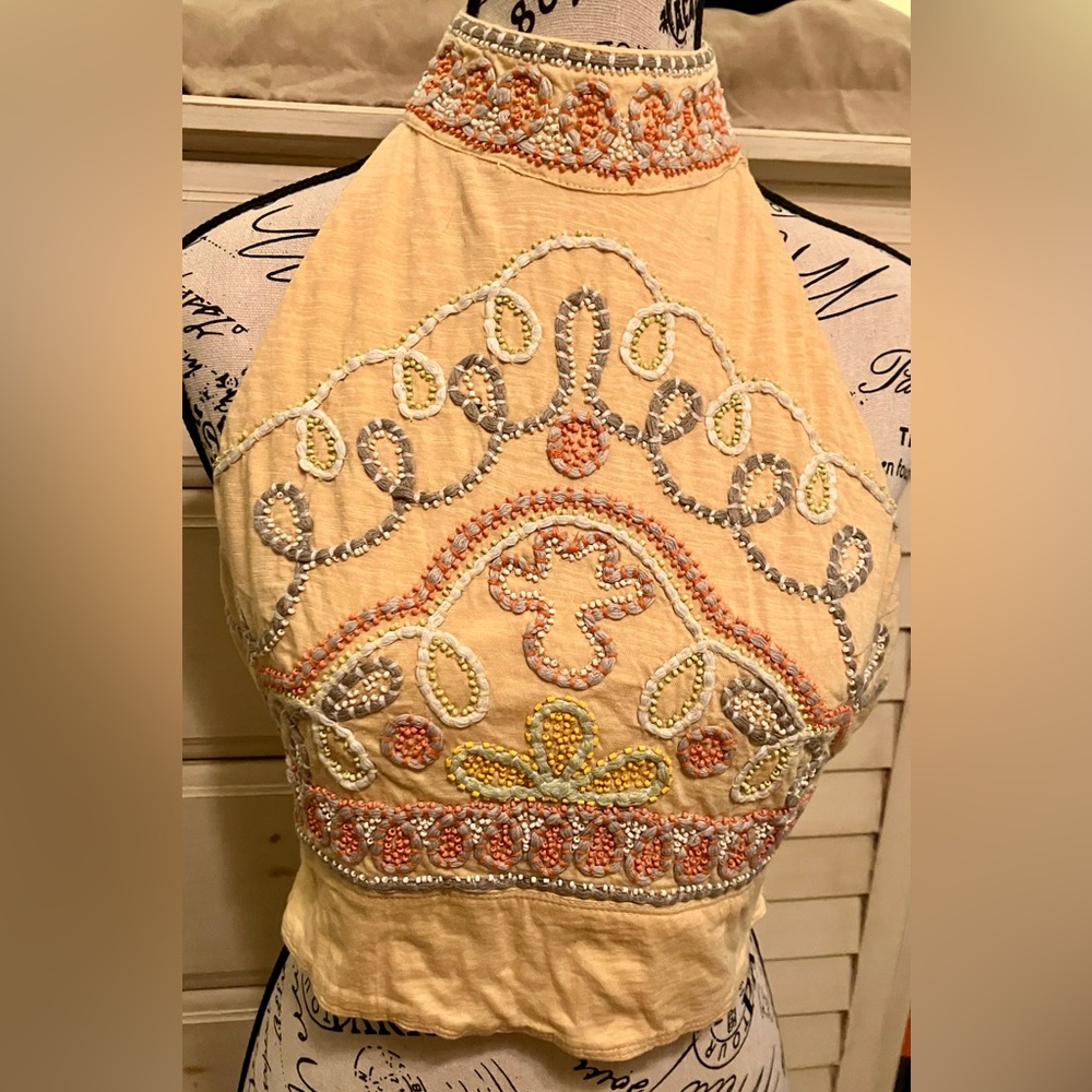 FREE PEOPLE Yellow Beaded GOA Crop Top Tank